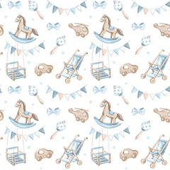 Watercolor Baby Boy Nursery Items Seamless Pattern © Alena