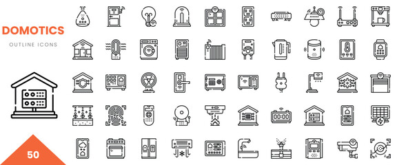 Collection of various outline icons representing domotics and smart home devices.