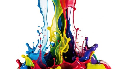 Dynamic Rainbow Paint Splash Art - Vivid Liquid Colors Bursting on White.