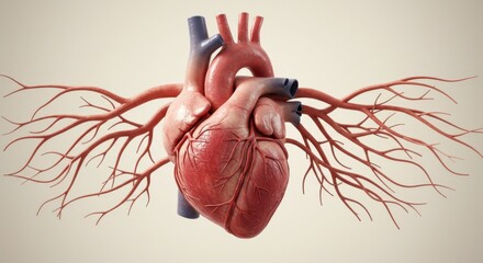 Anatomical Heart Illustration with Arteries and Veins, Medical Visualization, Isolated.