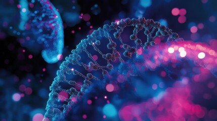 Vibrant DNA Strands with Colorful Bokeh Background