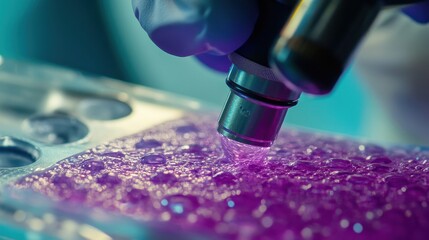 Close-Up of Microscope Analyzing Colorful Substance