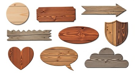 Naklejka premium Collection of various wooden signs and shapes for messages and information