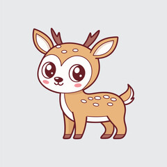 Sweet Cartoon Fawn Vector Graphic with Small Antlers and Spots on Light Gray Background Illustration as Childish Animal for Children's Book and Nursery Decoration