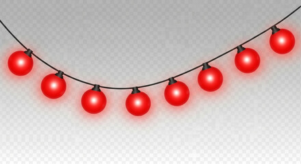 A string of vibrant red globe lights suspended against a transparent backdrop, adding a touch of festive flair. vector illustration