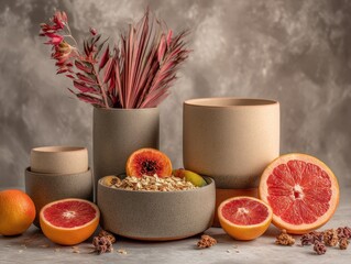 Minimalist Breakfast Still Life with Ceramic Bowls