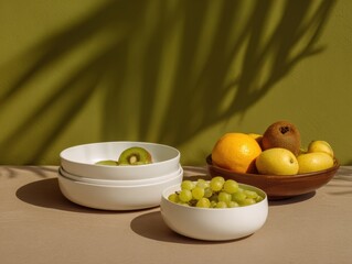 Minimalist Breakfast Still Life with Ceramic Bowls