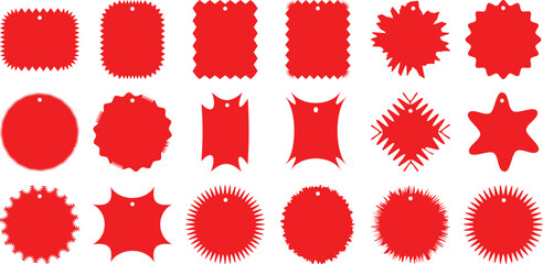 Collection of red price tags stickers or labels for sales promotion