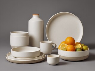 Minimalist Breakfast Still Life with Ceramic Bowls