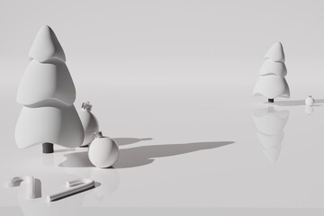 3d render of all white christmas effects