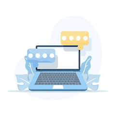 Vector speech bubble with a notebook icon, representing a photo gallery platform. Online social conversation, comment interaction, and emoji messaging concept in a modern flat illustration.