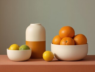 Minimalist Breakfast Still Life with Ceramic Bowls
