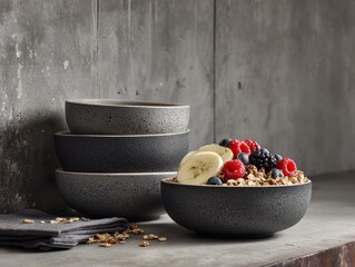 Minimalist Breakfast Still Life with Ceramic Bowls