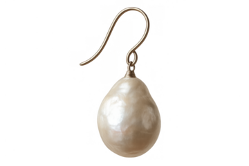 Elegant baroque pearl earring hanging on a gold hook, a luxurious fashion accessory with a transparent background