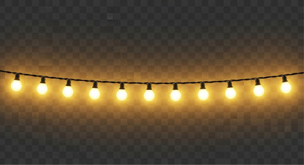 A string of warm, glowing fairy lights gently illuminate the darkness. Their soft, inviting glow creates a magical and festive atmosphere. vector illustration