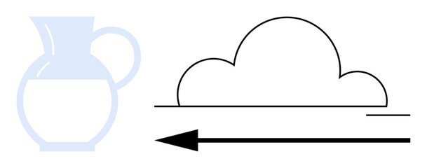 Weather concept. A cloud, pitcher, and directional arrow movement and atmosphere. Weather connects to meteorology, environment, and science. For education, infographics data study materials