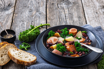 Red kidney bean, potato, kale and sausage soup