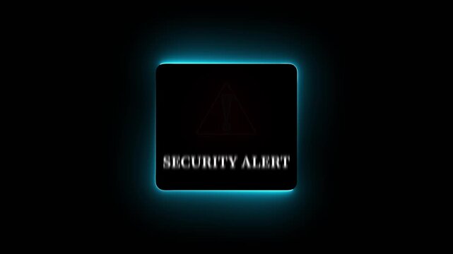 Glowing neon cyber security alert caution sign animation isolated on black background
