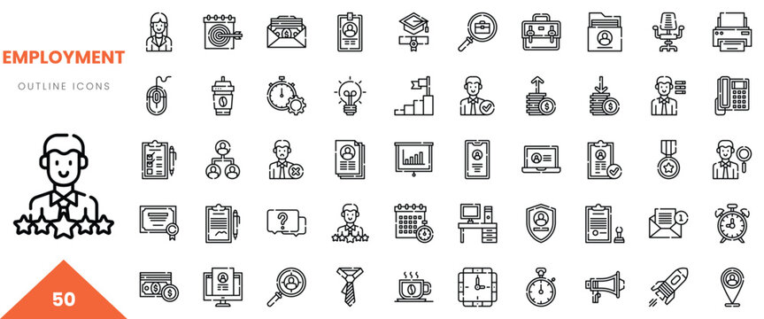 Stylish employment icons showcasing various aspects of professional life. - Powered by Adobe