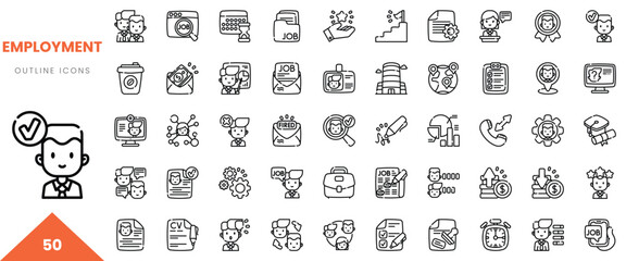 Diverse outline icons representing employment-related themes, showcasing career development and job search.