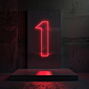 N&uacute;mero 1 de ne&oacute;n rojo sobre pared oscura &ndash; fondo futurista, N&uacute;mero uno luminoso rojo en ambiente industrial oscuro, Iluminaci&oacute;n de ne&oacute;n rojo con el n&uacute;mero 1 en pared moderna, 