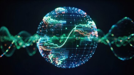 Global data network with vibrant connections, modern technology illustration