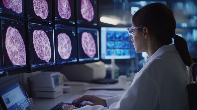 Female Scientist Analyzing Medical Imaging Data