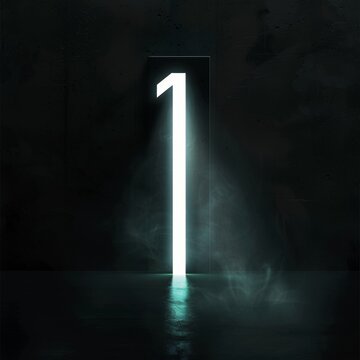 N&uacute;mero 1 iluminado con rayo de luz &mdash; fondo minimalista oscuro, Concepto de liderazgo y primer lugar: 1 brillante en ambiente futurista, l&iacute;nea luminosa en forma de 1 con espacio para texto