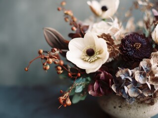 Winter Bloom Elegance Moody Floral Still Life in Soft Natural Light