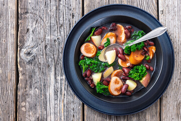 Red kidney bean, potato, kale and sausage soup