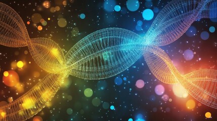 Colorful Abstract DNA Strand with Bokeh Background
