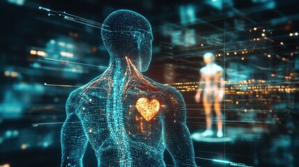 Digital Heart Concept in Futuristic Human Model