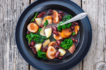 Red kidney bean, potato, kale and sausage soup