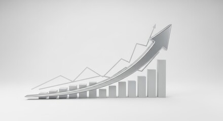 Ascending graph with dynamic arrow symbol, projecting progression in white monochrome