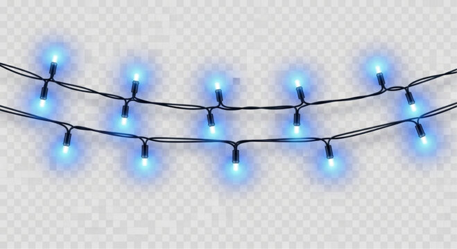 An illuminated strand of blue fairy lights in a delicate dance of luminescence. The magical arrangement creates a festive atmosphere. vector illustration