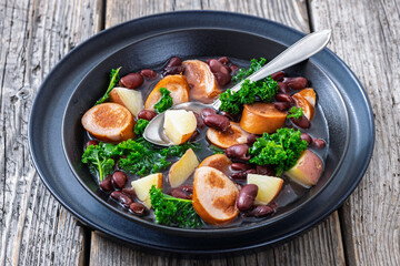 Red kidney bean, potato, kale and sausage soup