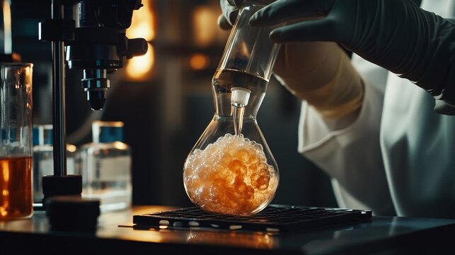 Scientist with Transparent Gel Beaker Experiment