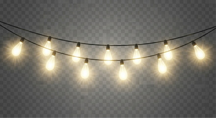 Fototapeta premium Illuminating String Lights on a Transparent Background. The luminous string lights cast a warm, inviting glow. vector illustration
