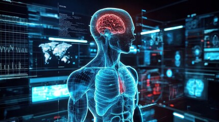 Futuristic Human Anatomy with Digital Interfaces