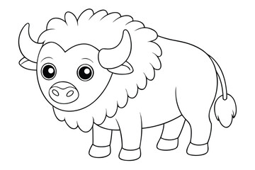 Cute cartoon baby bison coloring page isolated on