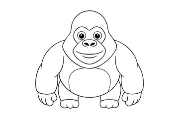 Cute cartoon gorilla coloring page outline isolated on