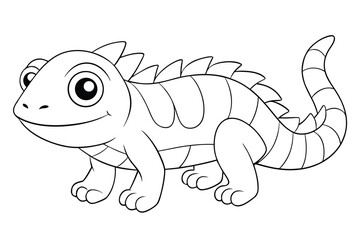Cute cartoon baby iguana coloring page isolated on