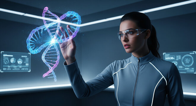 Scientist Analyzing DNA Futuristic Genetic Research and Technology in a Lab Environment