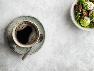 Healthy Breakfast Bowl and Coffee Fresh Morning Flatlay