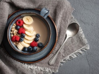 Healthy Breakfast Bowl and Coffee Fresh Morning Flatlay