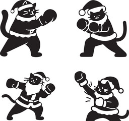 Christmas Cat Boxer Knockout Champion Holiday Vector Art & Illustration Set