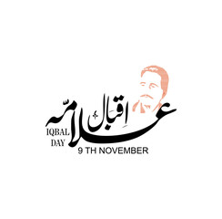 Allama Iqbal Day, November 9. National Poet of Pakistan. Vector Illustration