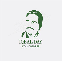 Allama Iqbal Day, November 9. National Poet of Pakistan. Vector Illustration