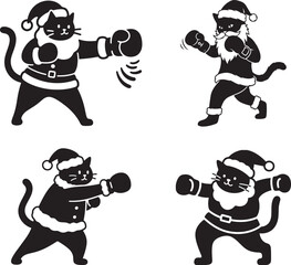 Christmas Cat Boxer Knockout Champion Holiday Vector Art & Illustration Set