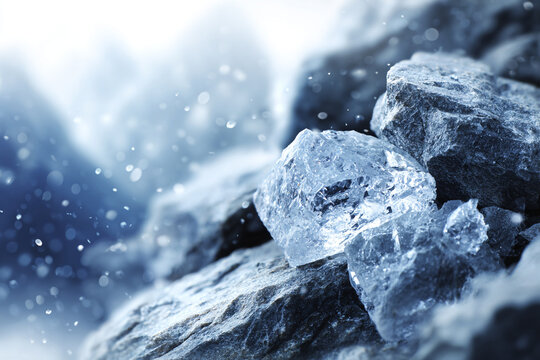 Close-Up of Ice Crystals on Rocks with Bokeh Effect